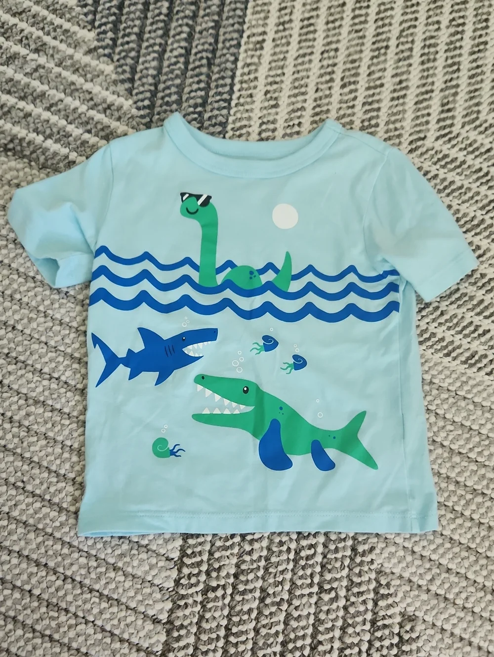 The Children's Place Light Blue Tee with Green Monster Graphic